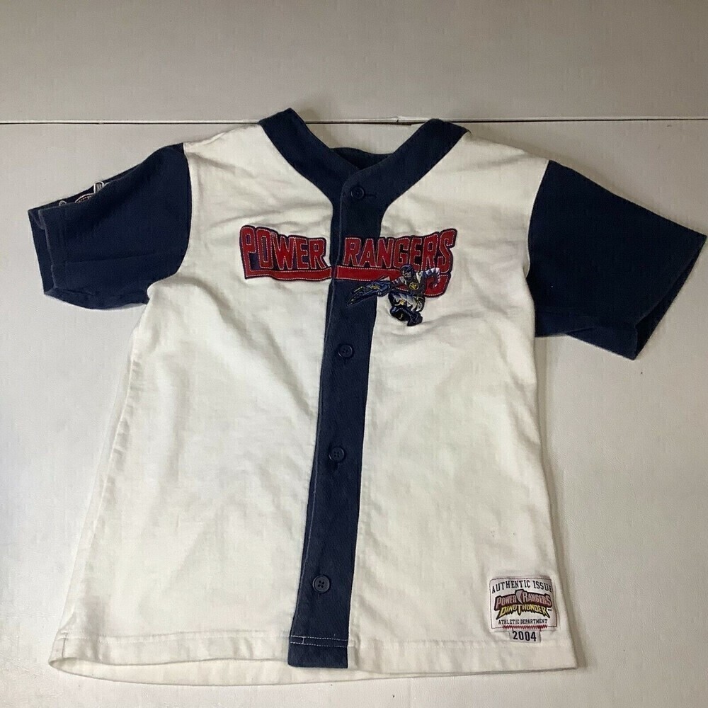 Rare 2004 Disney Store Power Rangers Athletic Jersey Shirt Buttons Youth Large